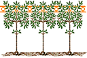 Pochoirs avec arbres et buissons - Une bordure d'arbres stylisés.