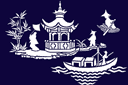 Pochoirs de style oriental - Scène avec pagode et bateau
