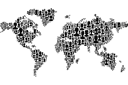 Pochoirs avec différents objets et articles - Carte du monde 04