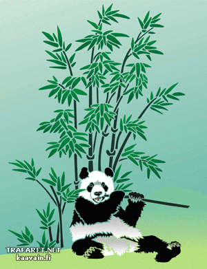 Panda et bambou 1 (Pochoirs avec feuilles et branches)
