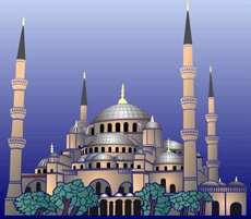 Mosquée Bleue (Pochoirs avec des points de repère et des bâtiments)