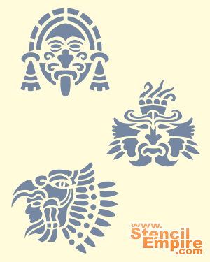Masques aztèques - pochoir pour la décoration