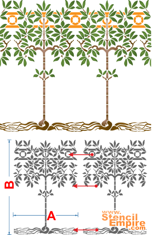 Une bordure d'arbres stylisés. - pochoir pour la décoration