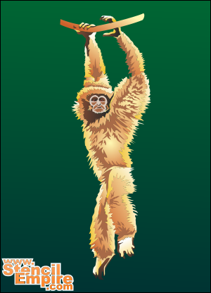 Gibbon sur une branche (Pochoirs avec des animaux)