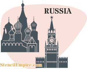 Russie (Pochoirs avec des points de repère et des bâtiments)