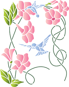 Fleurs de cloche et colibris - pochoir pour la décoration