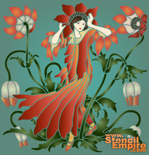 Fille anémone (Pochoirs des styles Art nouveau et Art déco)