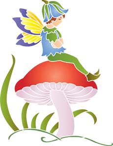 Elfe sur le champignon - pochoir pour la décoration