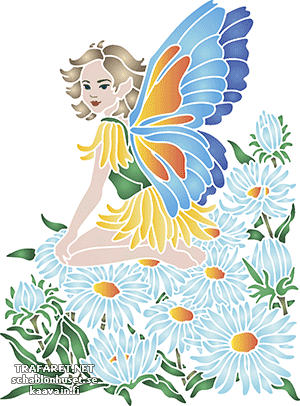 Fée aux marguerites - pochoir pour la décoration