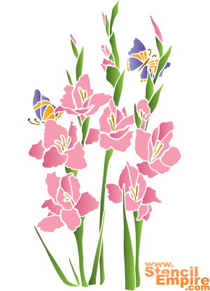 Glaïeuls et papillons - pochoir pour la décoration