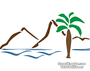 Montagnes et palmiers - pochoir pour la décoration