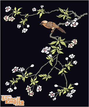 Oiseau sur sakura - pochoir pour la décoration