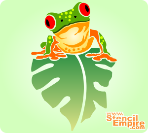 Grenouille sur une feuille (Pochoirs avec des animaux et des plantes tropicales)