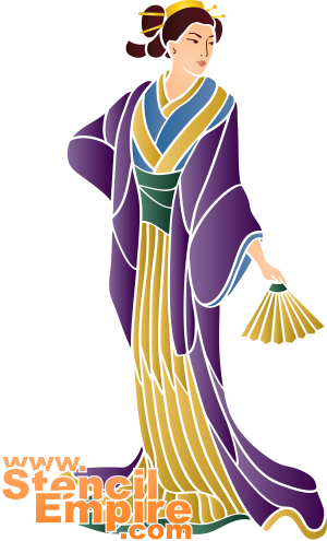Geisha et éventail - pochoir pour la décoration