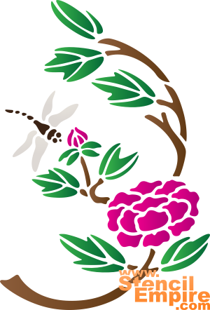Pivoine et libellule - pochoir pour la décoration