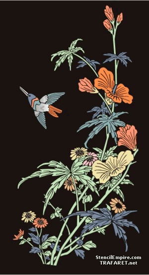 Panneau oriental avec un oiseau - pochoir pour la décoration