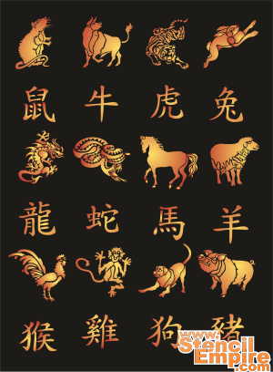 Astrologie chinoise - pochoir pour la décoration