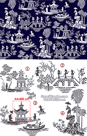 Papier peint avec des pagodes - pochoir pour la décoration