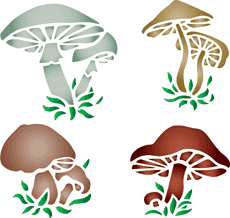 Différents champignons - pochoir pour la décoration