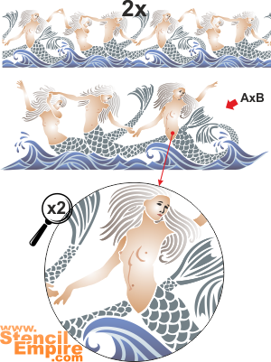 Sirènes dans la mer - pochoir pour la décoration