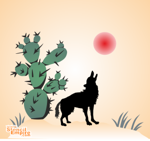 Coyote et cactus - pochoir pour la décoration