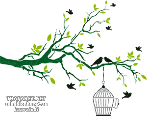 Branche avec des oiseaux - pochoir pour la décoration