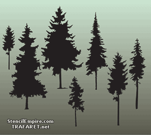Sept pins (Pochoirs avec arbres et buissons)