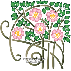 Rose fleurie Art Nouveau - pochoir pour la décoration