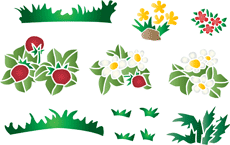 Fleurs, herbe et baies - pochoir pour la décoration