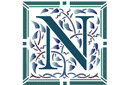 Lettre initiale N - pochoirs avec textes et séries de lettres