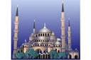 Mosquée Bleue - pochoirs avec des points de repère et des bâtiments
