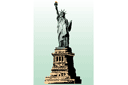 Statue de la liberté sur un piédestal - pochoirs avec des points de repère et des bâtiments