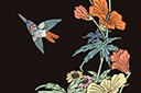 Panneau oriental avec un oiseau - pochoirs avec jardin et fleurs sauvages
