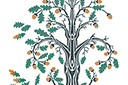 Chêne d'automne moderne - pochoirs avec arbres et buissons