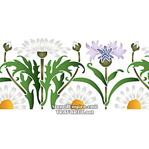 Bordure de bleuet parmi les marguerites - pochoir pour la décoration